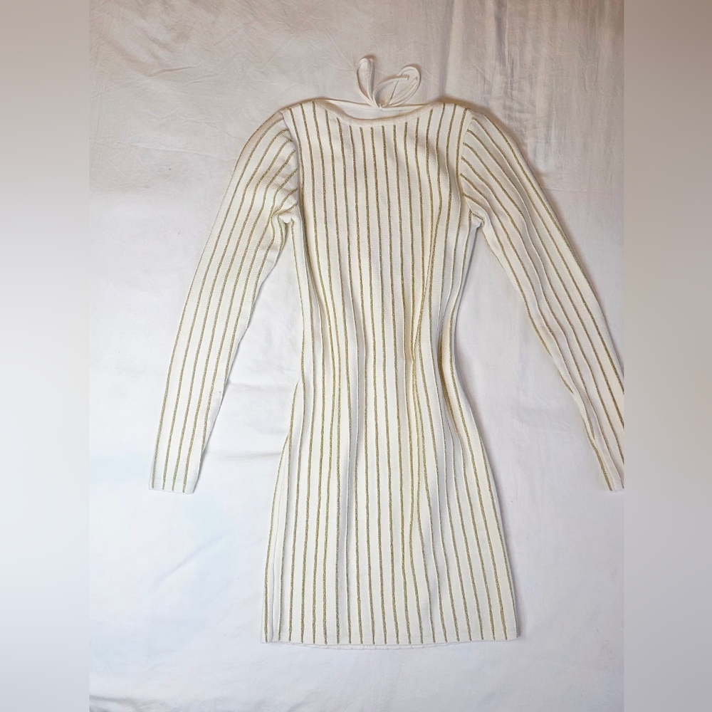 Princess Polly Ivory and Gold Long Sleeve Sweater Dress NWT